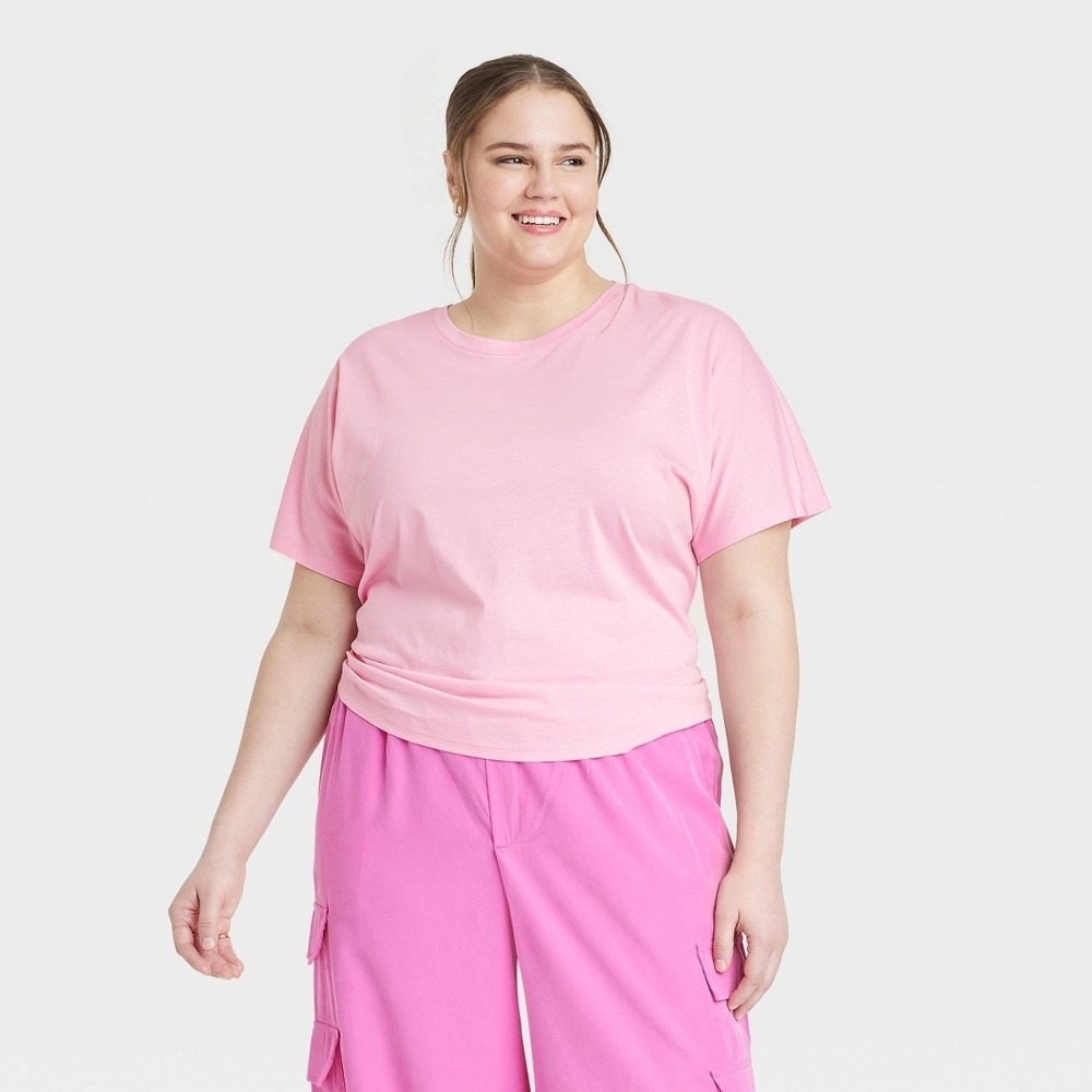Women's Short Sleeve Bow T Shirt A New Day Pink Size XXL New With Tags
